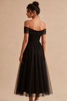 Load image into Gallery viewer, Simple Black A Line Off the Shoulder Maxi Formal Dress