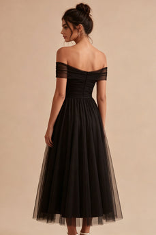 Simple Black A Line Off the Shoulder Maxi Formal Dress