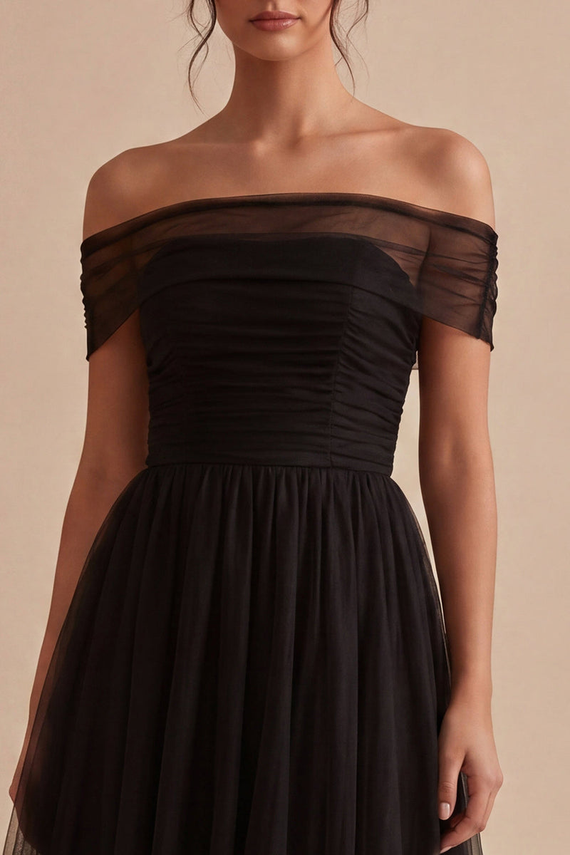 Load image into Gallery viewer, Simple Black A Line Off the Shoulder Maxi Formal Dress