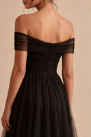 Load image into Gallery viewer, Simple Black A Line Off the Shoulder Maxi Formal Dress
