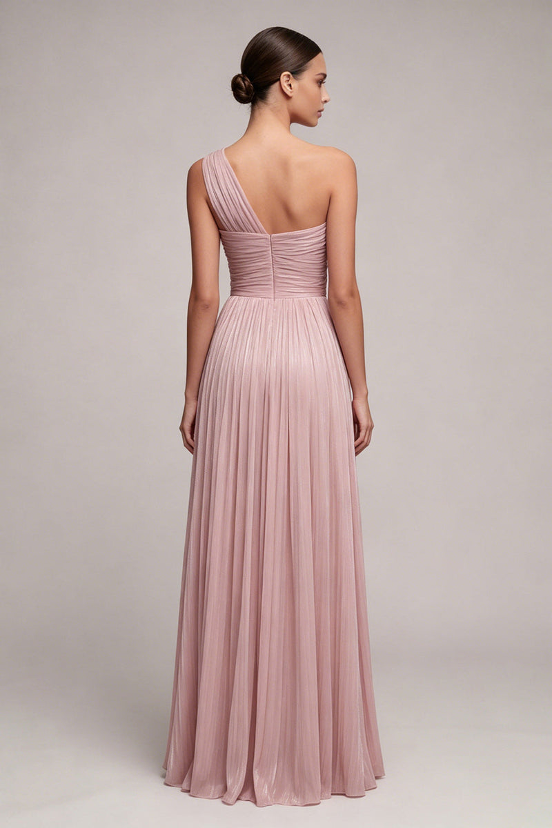 Load image into Gallery viewer, Dusty Rose Pleated One Shoulder A Line Long Formal Dress with Slit