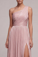 Load image into Gallery viewer, Dusty Rose Pleated One Shoulder A Line Long Formal Dress with Slit
