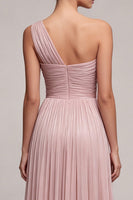 Load image into Gallery viewer, Dusty Rose Pleated One Shoulder A Line Long Formal Dress with Slit