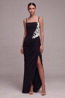 Load image into Gallery viewer, Black Square Neck Mermaid Floral Long Formal Dress with Slit