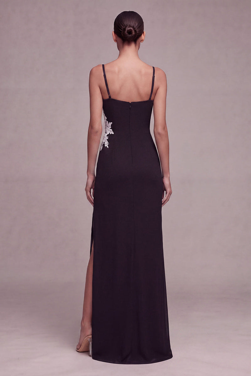 Load image into Gallery viewer, Black Square Neck Mermaid Floral Long Formal Dress with Slit