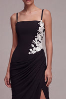 Load image into Gallery viewer, Black Square Neck Mermaid Floral Long Formal Dress with Slit