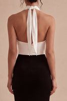 Load image into Gallery viewer, Black and White Keyhole Halter Backless Long Mermaid Formal Dress with Slit
