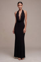 Load image into Gallery viewer, Black Halter Mermaid Backless Long Formal Dress with Lace