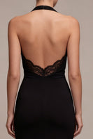 Load image into Gallery viewer, Black Halter Mermaid Backless Long Formal Dress with Lace