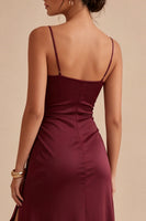 Load image into Gallery viewer, Burgundy Ruffled Mermaid Spaghetti Straps Long Formal Dress with Slit