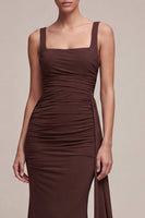 Load image into Gallery viewer, Brown Mermaid Square Neck Long Formal Dress with Side Cape