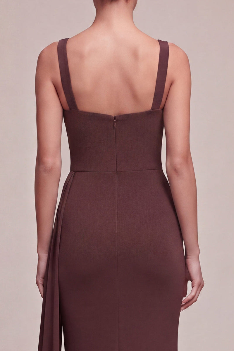 Load image into Gallery viewer, Brown Mermaid Square Neck Long Formal Dress with Side Cape