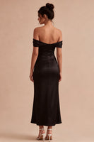Load image into Gallery viewer, Black Mermaid Off the Shoulder Satin Long Formal Dress