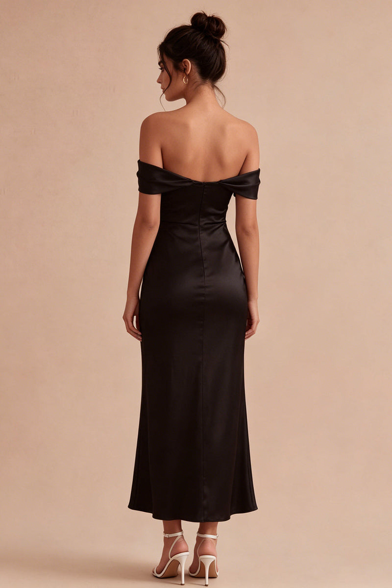 Load image into Gallery viewer, Black Mermaid Off the Shoulder Satin Long Formal Dress
