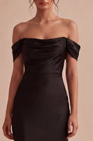 Load image into Gallery viewer, Black Mermaid Off the Shoulder Satin Long Formal Dress