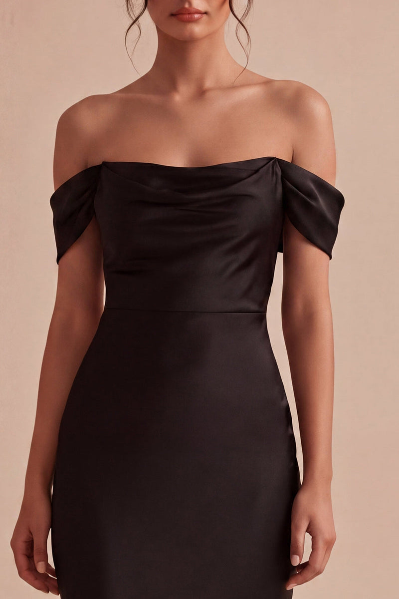 Load image into Gallery viewer, Black Mermaid Off the Shoulder Satin Long Formal Dress