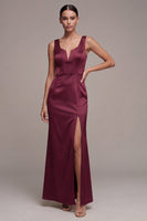 Load image into Gallery viewer, Burgundy Mermaid Corset Long Formal Dress with Slit