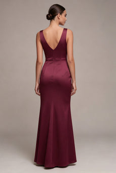 Burgundy Mermaid Corset Long Formal Dress with Slit
