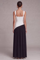 Load image into Gallery viewer, Black and White Square Neck Sheath Long Formal Dress with Slit