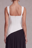 Load image into Gallery viewer, Black and White Square Neck Sheath Long Formal Dress with Slit