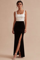 Load image into Gallery viewer, Black and White Thick Straps Mermaid Long Formal Dress with Slit