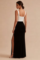 Load image into Gallery viewer, Black and White Thick Straps Mermaid Long Formal Dress with Slit