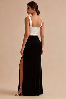 Black and White Thick Straps Mermaid Long Formal Dress with Slit
