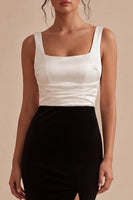 Load image into Gallery viewer, Black and White Thick Straps Mermaid Long Formal Dress with Slit
