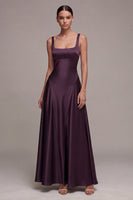Load image into Gallery viewer, Plum Square Neck A Line Long Formal Dress