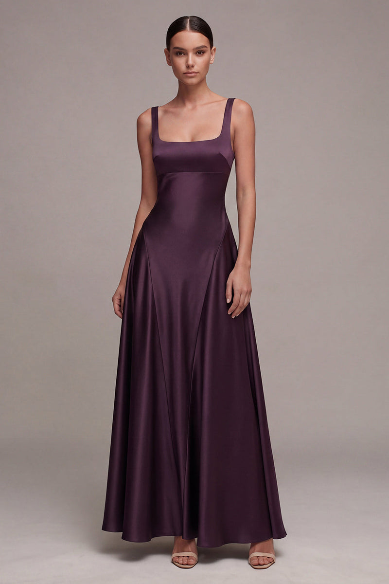 Load image into Gallery viewer, Plum Square Neck A Line Long Formal Dress