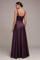 Load image into Gallery viewer, Plum Square Neck A Line Long Formal Dress