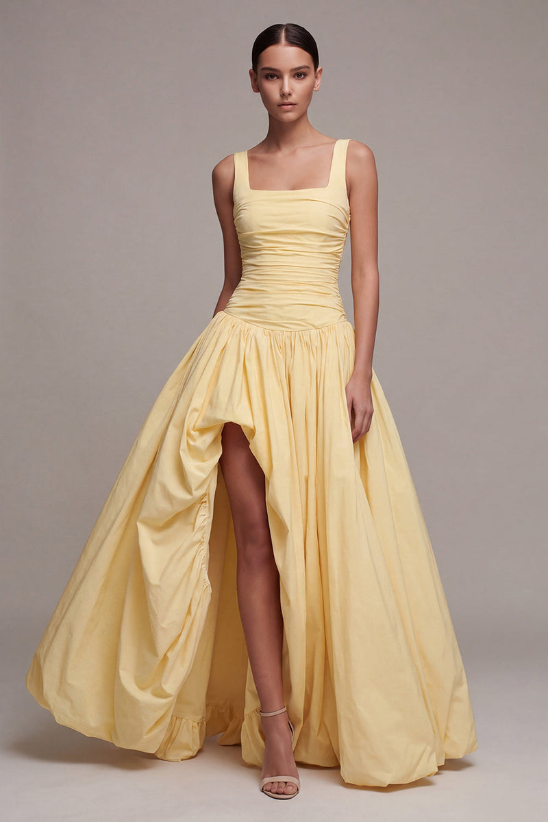 Load image into Gallery viewer, Daffodil Square Neck Long Ruched A Line Formal Dress with Slit