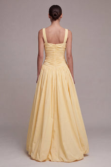 Daffodil Square Neck Long Ruched A Line Formal Dress with Slit