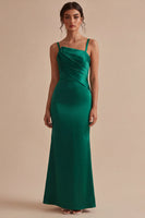 Load image into Gallery viewer, Dark Green Ruched Thick Straps Long Mermaid Formal Dress