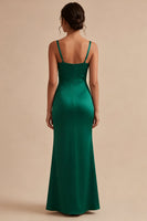 Load image into Gallery viewer, Dark Green Ruched Thick Straps Long Mermaid Formal Dress