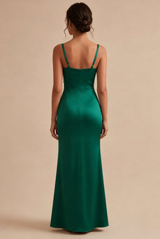 Dark Green Ruched Thick Straps Long Mermaid Formal Dress
