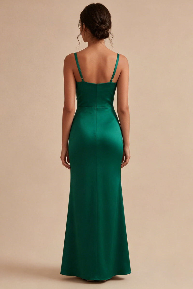 Load image into Gallery viewer, Dark Green Ruched Thick Straps Long Mermaid Formal Dress
