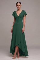 Load image into Gallery viewer, Dark Green V-Neck A Line High Low Formal Dress