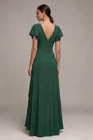 Load image into Gallery viewer, Dark Green V-Neck A Line High Low Formal Dress