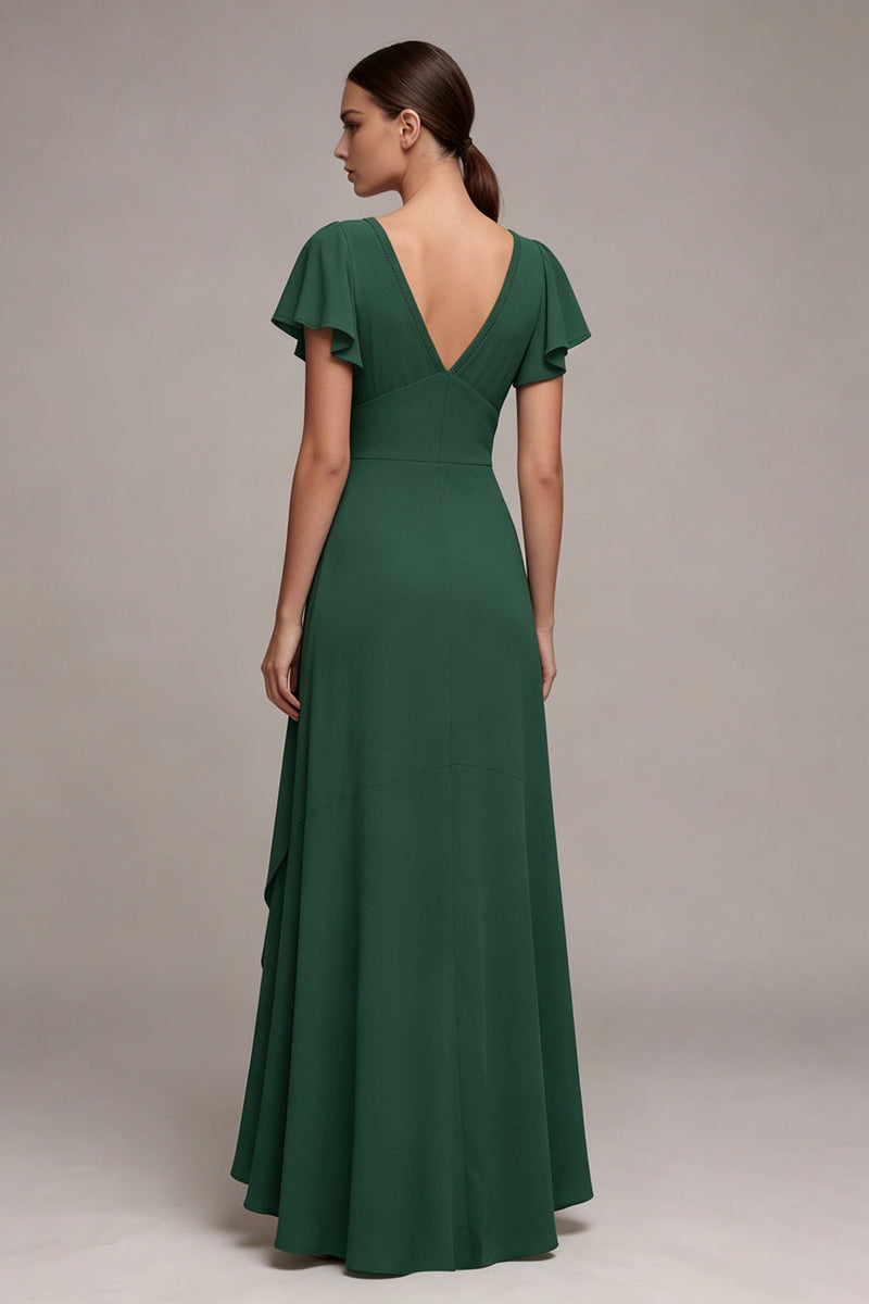 Load image into Gallery viewer, Dark Green V-Neck A Line High Low Formal Dress