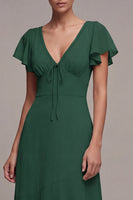 Load image into Gallery viewer, Dark Green V-Neck A Line High Low Formal Dress