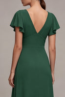 Load image into Gallery viewer, Dark Green V-Neck A Line High Low Formal Dress