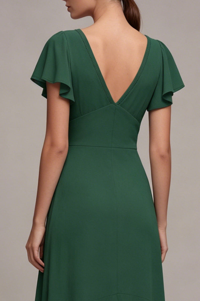 Load image into Gallery viewer, Dark Green V-Neck A Line High Low Formal Dress