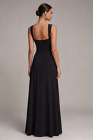 Load image into Gallery viewer, Square Neck Black A Line Long Formal Dress with Slit