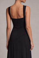 Load image into Gallery viewer, Square Neck Black A Line Long Formal Dress with Slit