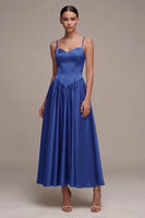 Load image into Gallery viewer, Royal Blue Spaghetti Straps A Line Basque Waist Long Formal Dress