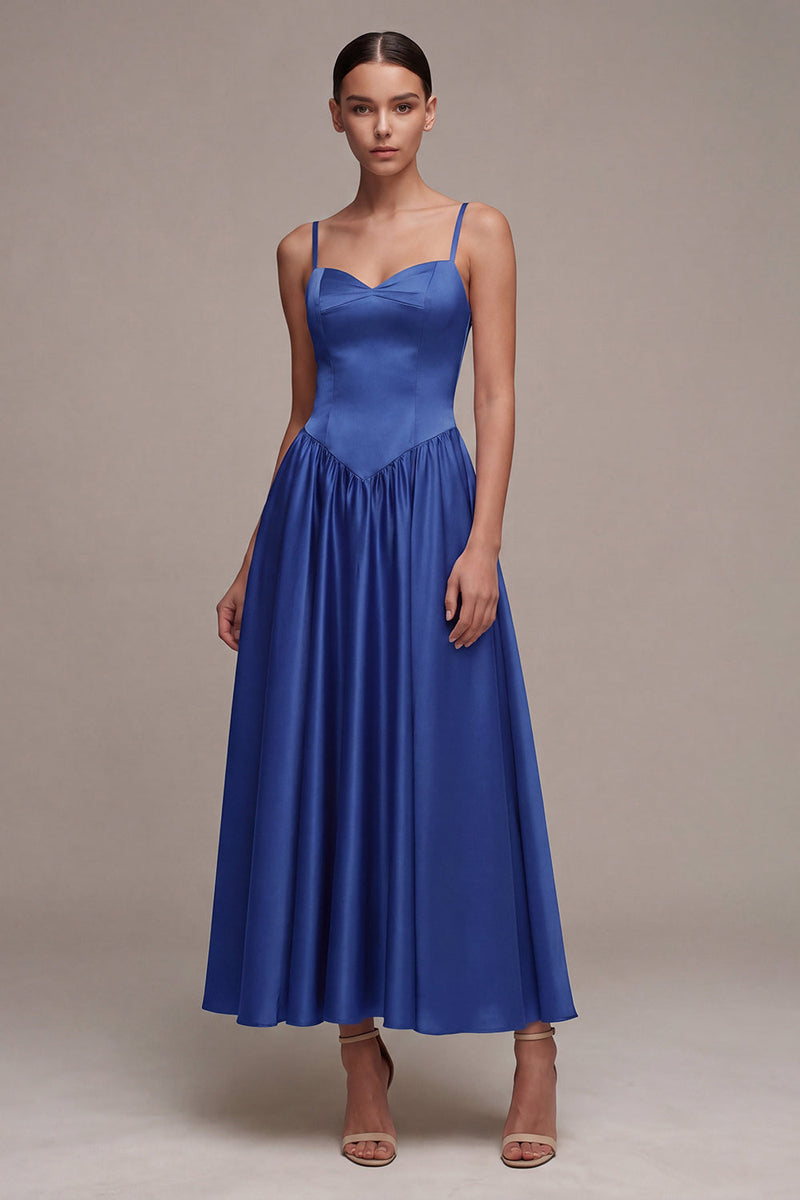 Load image into Gallery viewer, Royal Blue Spaghetti Straps A Line Basque Waist Long Formal Dress
