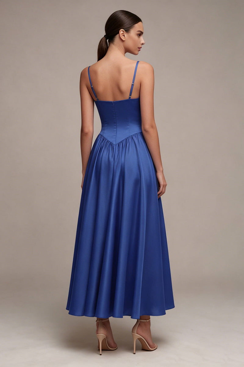 Load image into Gallery viewer, Royal Blue Spaghetti Straps A Line Basque Waist Long Formal Dress