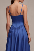 Load image into Gallery viewer, Royal Blue Spaghetti Straps A Line Basque Waist Long Formal Dress