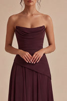 Load image into Gallery viewer, Burgundy A Line Strapless Ruched Long Formal Dress